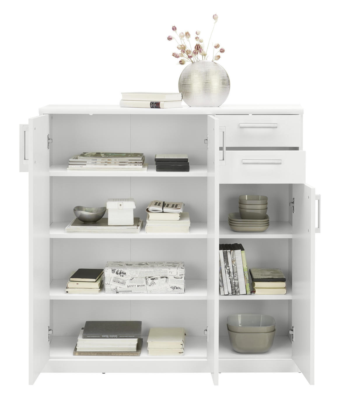 KOMODA   106/110/36 cm   bijela  - bijela/srebrne boje, Konvencionalno, drvni materijal/plastika (106/110/36cm) - Xora