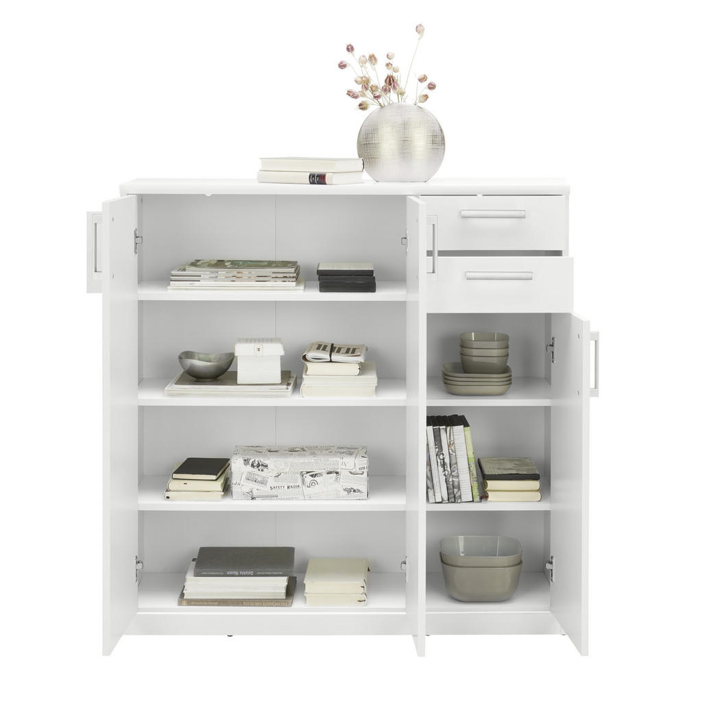 Thumbnail - Xora Kommode, Weiß, Holzwerkstoff, 5 Fächer, 2 Schubladen, 106x110x36 cm, Beimöbel erhältlich, Wohnzimmer, Kommoden & Si...