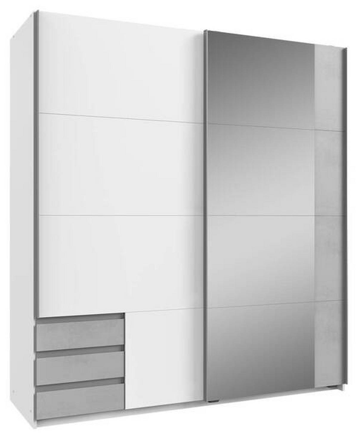 SCHWEBETÜRENSCHRANK  in Weiß, Hellgrau  - Hellgrau/Alufarben, Design, Glas/Holzwerkstoff (179/198/64cm) - Carryhome