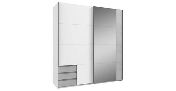 SCHWEBETÜRENSCHRANK in Weiß, Hellgrau - Hellgrau/Alufarben, Design, Glas/Holzwerkstoff (179/198/64cm) - Carryhome