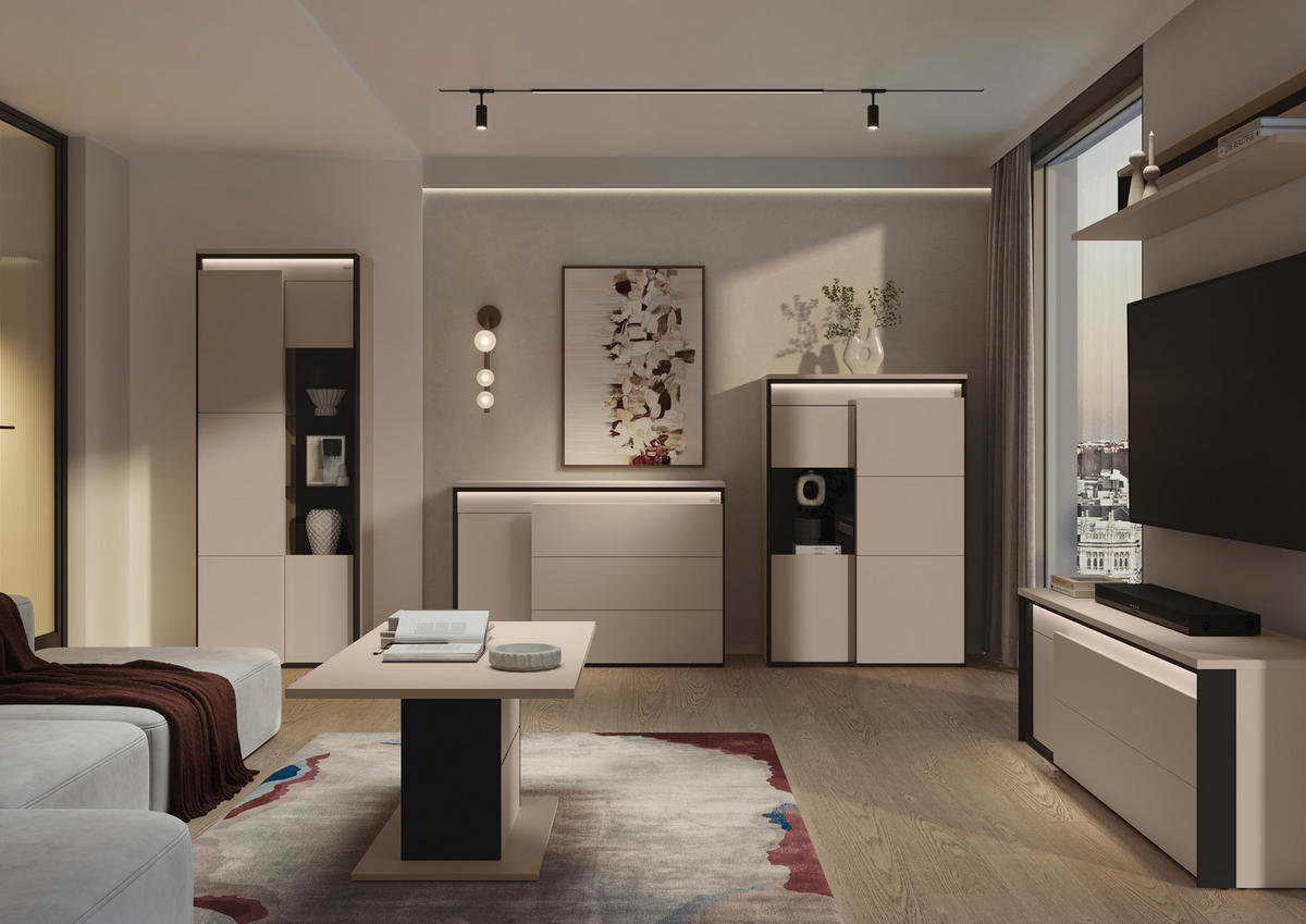 HIGHBOARD  95/140/41 cm  - Beige/Schwarz, Design, Glas/Holzwerkstoff (95/140/41cm) - Hom`in