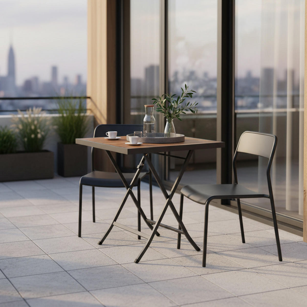 GARTENKLAPPTISCH 70/70/73 cm  - Graphitfarben/Akaziefarben, KONVENTIONELL, Holz/Metall (70/70/73cm) - Gardenson