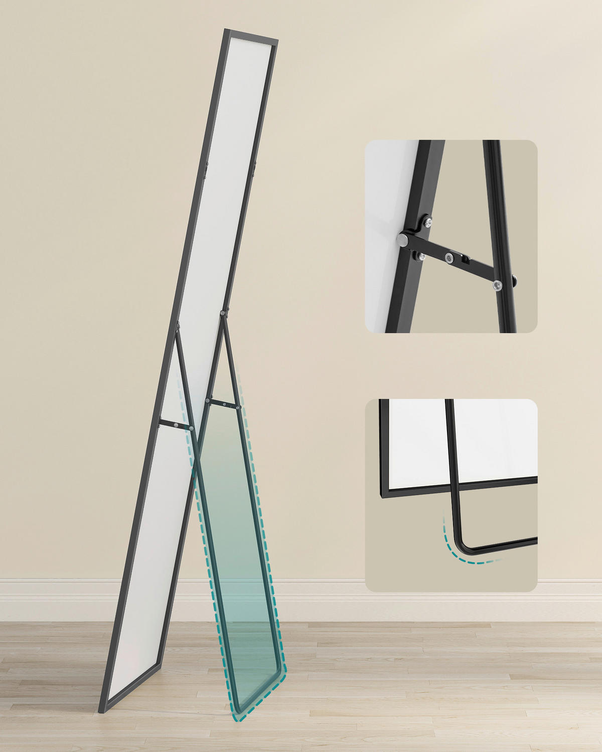 STANDSPIEGEL 50/160/33 cm, Schwarz  - Schwarz, Trend, Glas/Metall (50/160/33cm) - Boxxx