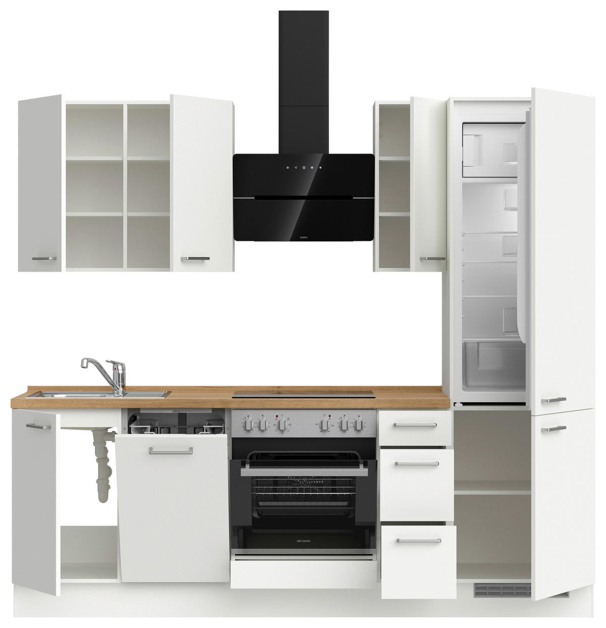 KÜCHENBLOCK 240 cm   in Weiß, Eichefarben  - Edelstahlfarben/Eichefarben, MODERN, Holzwerkstoff/Metall (240cm) - Nobilia