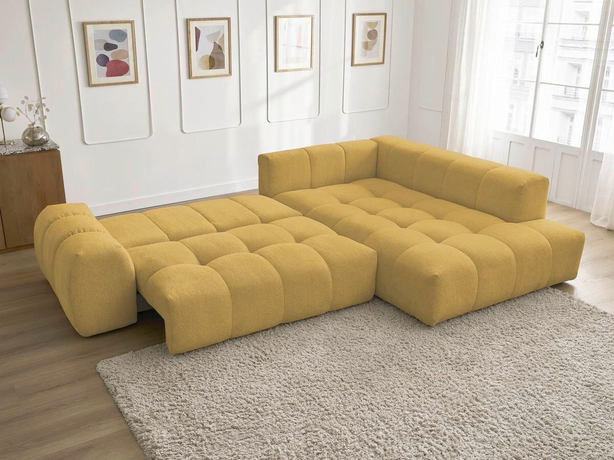 ECKSCHLAFSOFA EVEREST  mit Rücken echt, Armteil links, Armteil rechts Flachgewebe Gelb  - Gelb/Schwarz, MODERN, Kunststoff/Textil (320/212cm)