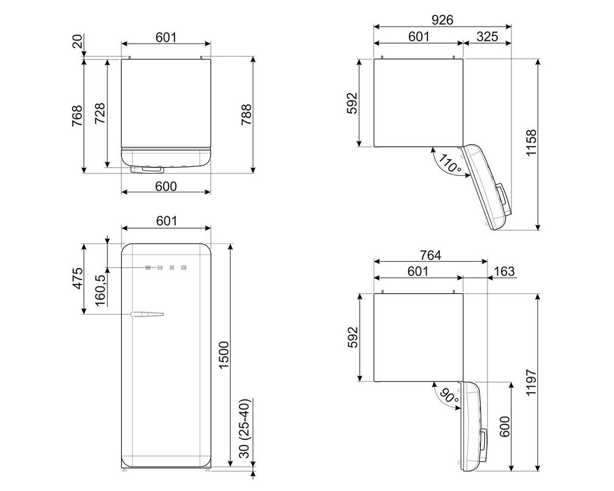 KÜHLSCHRANK 60,1/150/78,8 cm FAB28RDBLM5  - Schwarz, Basics, Glas/Metall (60,1/150/78,8cm) - SMEG