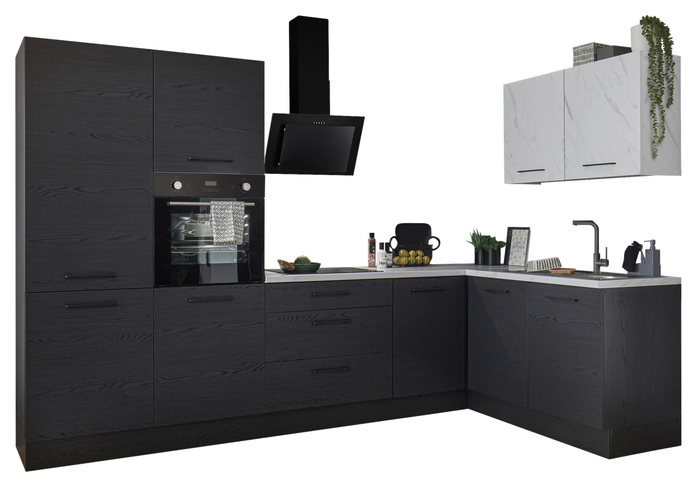 ECKKÜCHE 320/180 cm  in Graphitfarben  - Schwarz/Graphitfarben, Design, Holzwerkstoff/Metall (320/180cm) - MID.YOU