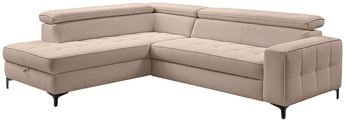 ECKSOFA Taupe Struktur  - Taupe/Schwarz, Design, Textil/Metall (203/251cm) - MID.YOU