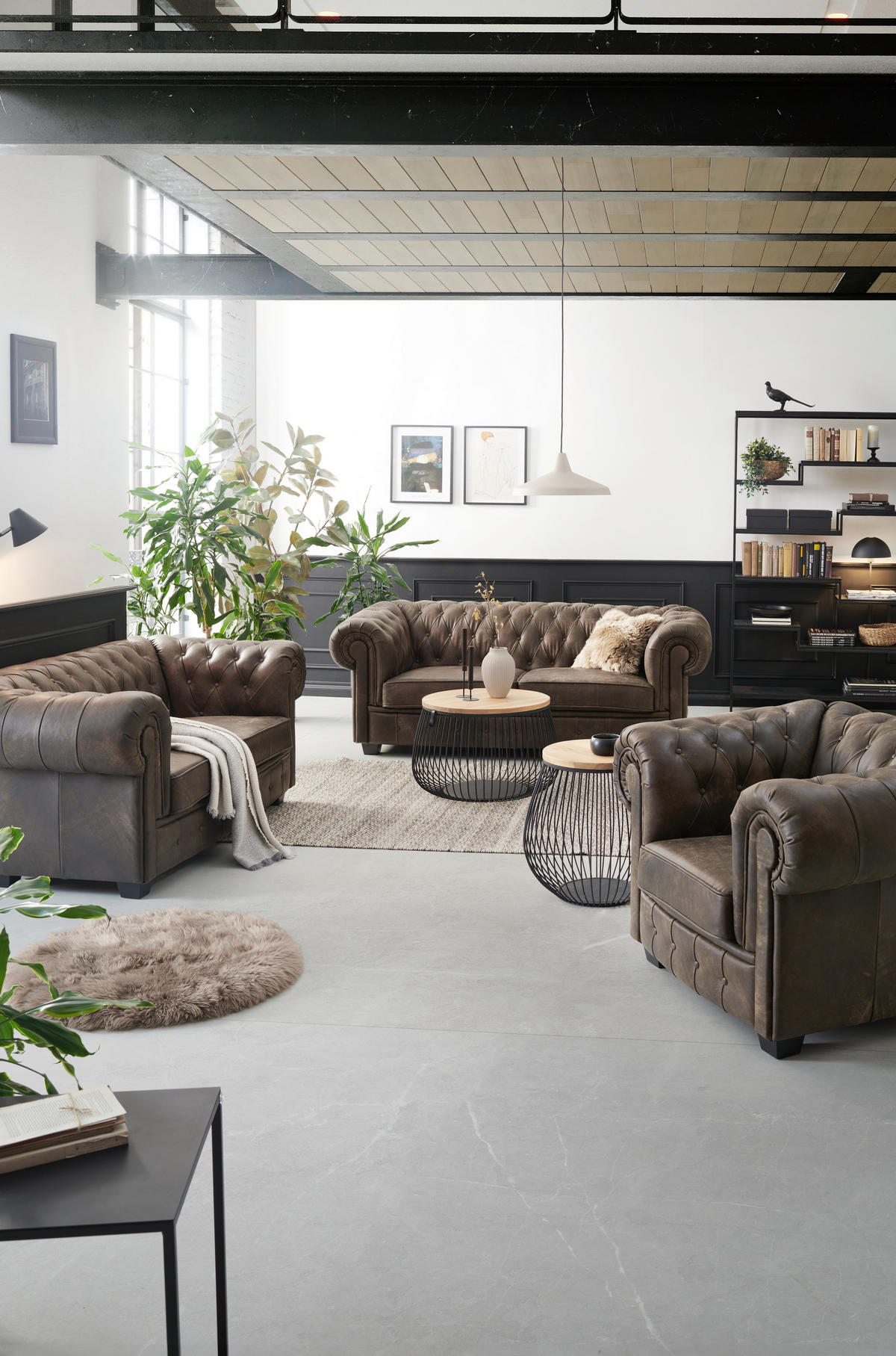 CHESTERFIELD-SOFA in Echtleder Dunkelbraun  - Wengefarben/Dunkelbraun, Lifestyle, Leder/Holz (206/76,5/96cm) - Landscape