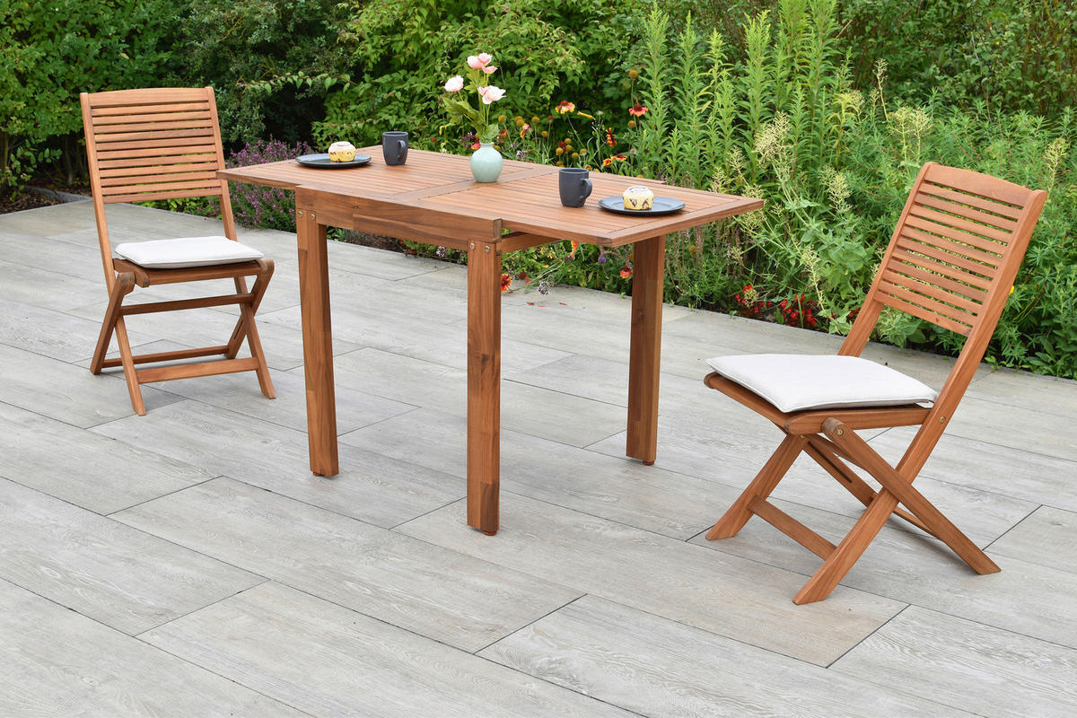 BALKONSET  5-teilig  - Beige/Akaziefarben, KONVENTIONELL, Holz/Textil - Gardenson