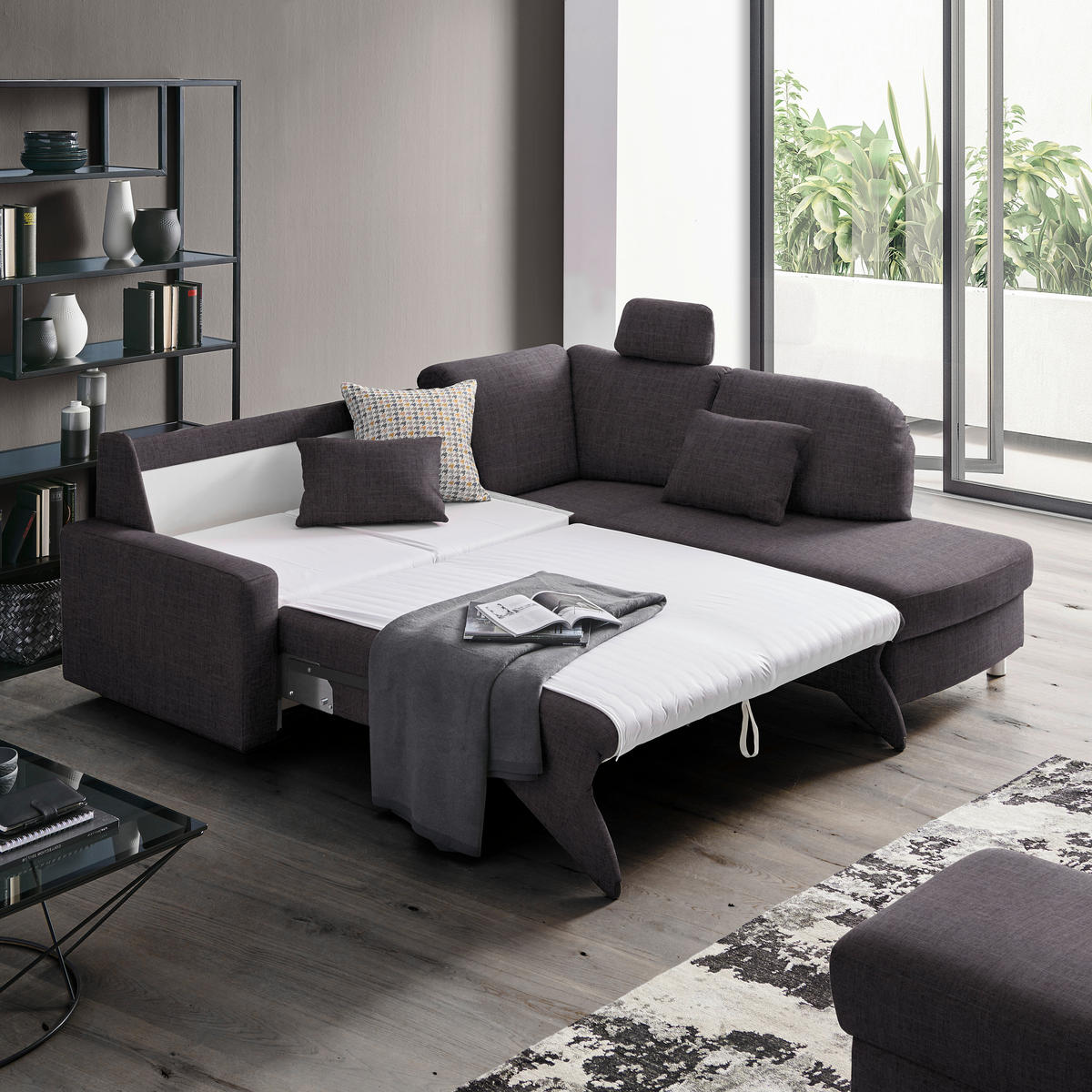 ECKSOFA in Chenille Schieferfarben, Dunkelgrau  227/208 cm  - Schieferfarben/Dunkelgrau, KONVENTIONELL, Textil/Metall (227/208cm) - Sedda