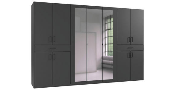 DREHTÜRENSCHRANK in Graphitfarben - Schwarz/Graphitfarben, KONVENTIONELL, Glas/Holzwerkstoff (313/208/58cm) - Carryhome