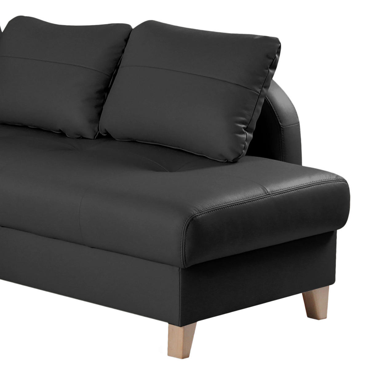 ECKSOFA Schwarz Echtleder Lederlook  - Buchefarben/Schwarz, Design, Leder/Holz (227/168cm) - Livetastic