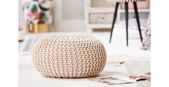 POUF Textilgeflecht Uni Grau 55/55/35 cm  - Creme/Grau, Trend, Textil (55/55/35cm) - Linea Natura