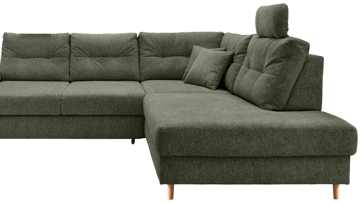 ECKSOFA in Chenille Dunkelgrün  - Dunkelgrün/Naturfarben, Modern, Holz/Textil (264/206cm) - Livetastic