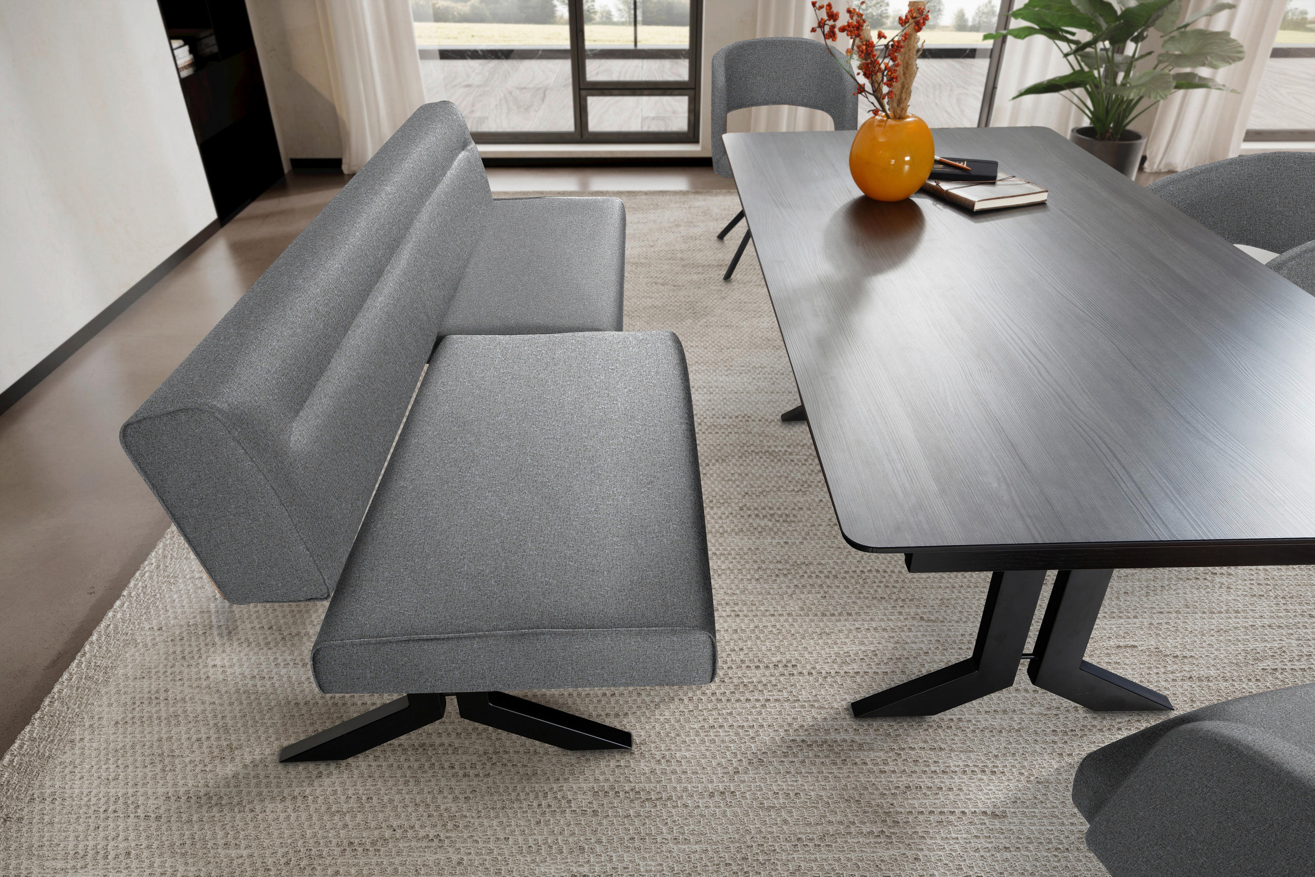 SITZBANK 220/87/70-86 cm  in Hellgrau  - Hellgrau/Schwarz, KONVENTIONELL, Textil/Metall (220/87/70-86cm) - Moderano
