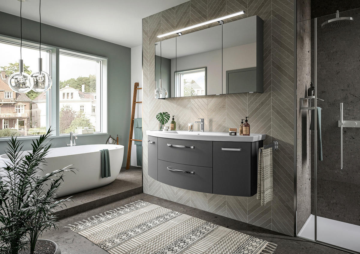 BADEZIMMER 3-teilig  in 135 cm  - Chromfarben/Weiß, MODERN, Glas/Keramik (135cm) - Sadena