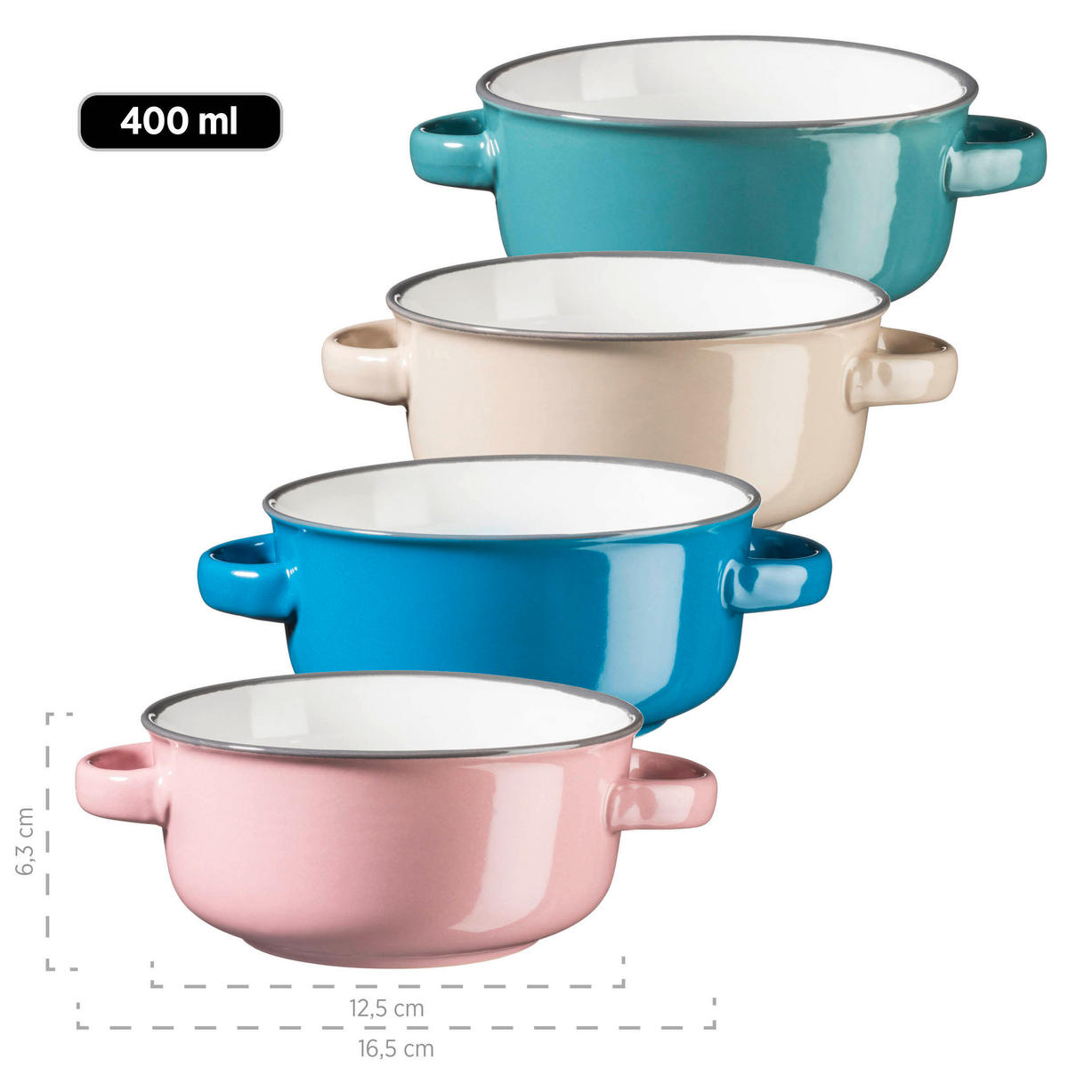 Suppentassen-Set 4-tlg. Maila 16,5 cm   - Petrol/Altrosa, Basics, Keramik (16,5cm) - Mäser