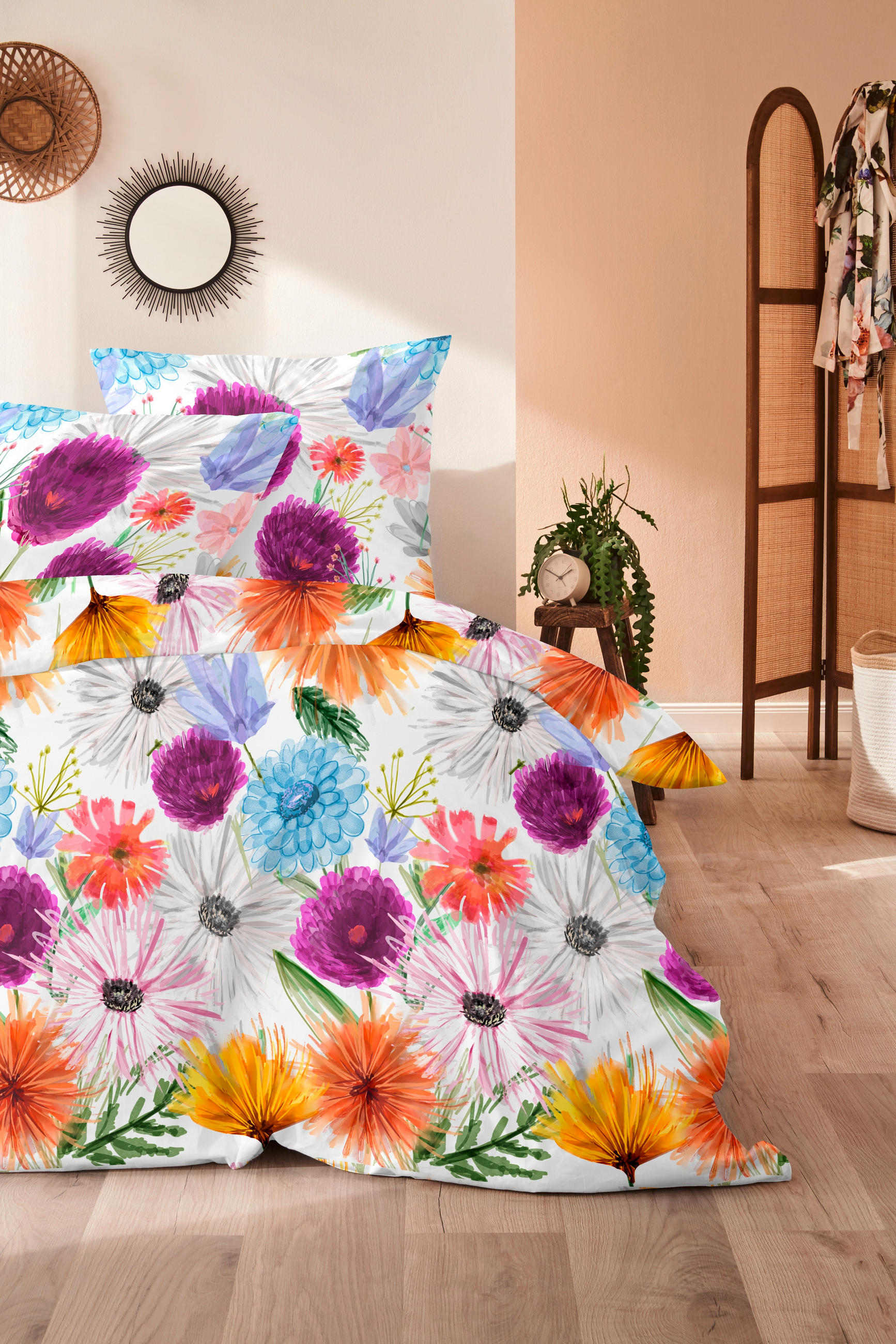 BETTWÄSCHE Makosatin 135/200 cm  - Blau/Beere, Trend, Textil (135/200cm)