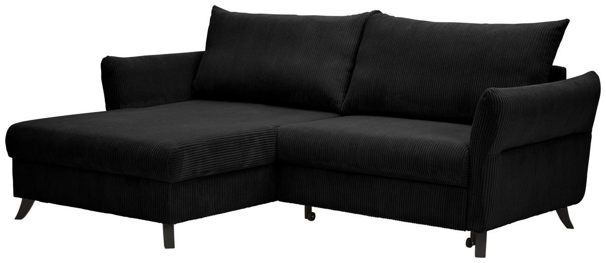 ECKSOFA in Cord Schwarz  - Schwarz, Romantik / Landhaus, Holz/Textil (245/159cm) - Stylife
