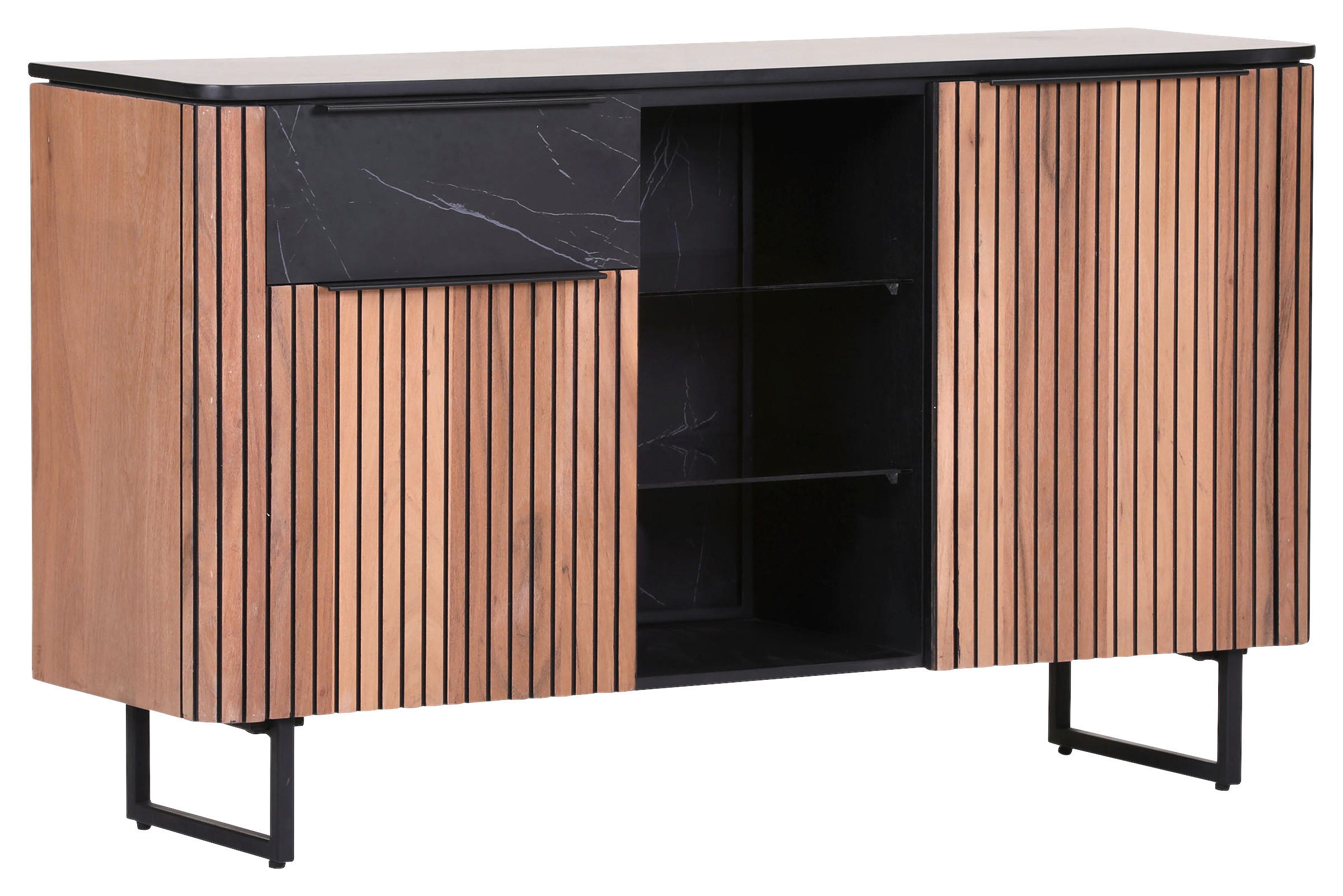 SIDEBOARD  in 135/80/42 cm  - Schwarz/Naturfarben, LIFESTYLE, Glas/Holzwerkstoff (135/80/42cm) - Landscape