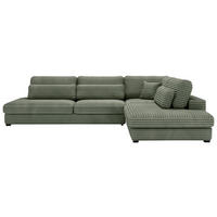 ECKSOFA in Cord, Plüsch Grün  - Schwarz/Grün, Design, Kunststoff/Textil (332/244cm) - Livetastic