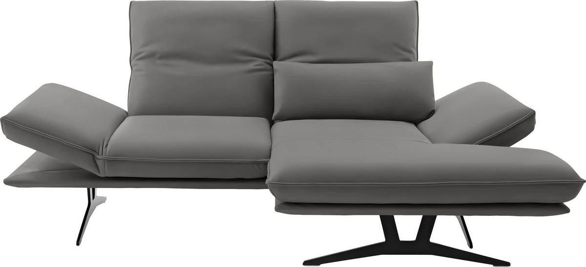 ECKSOFA Echtleder Hellgrau  - Hellgrau/Schwarz, Design, Leder/Metall (210/130cm) - Dieter Knoll
