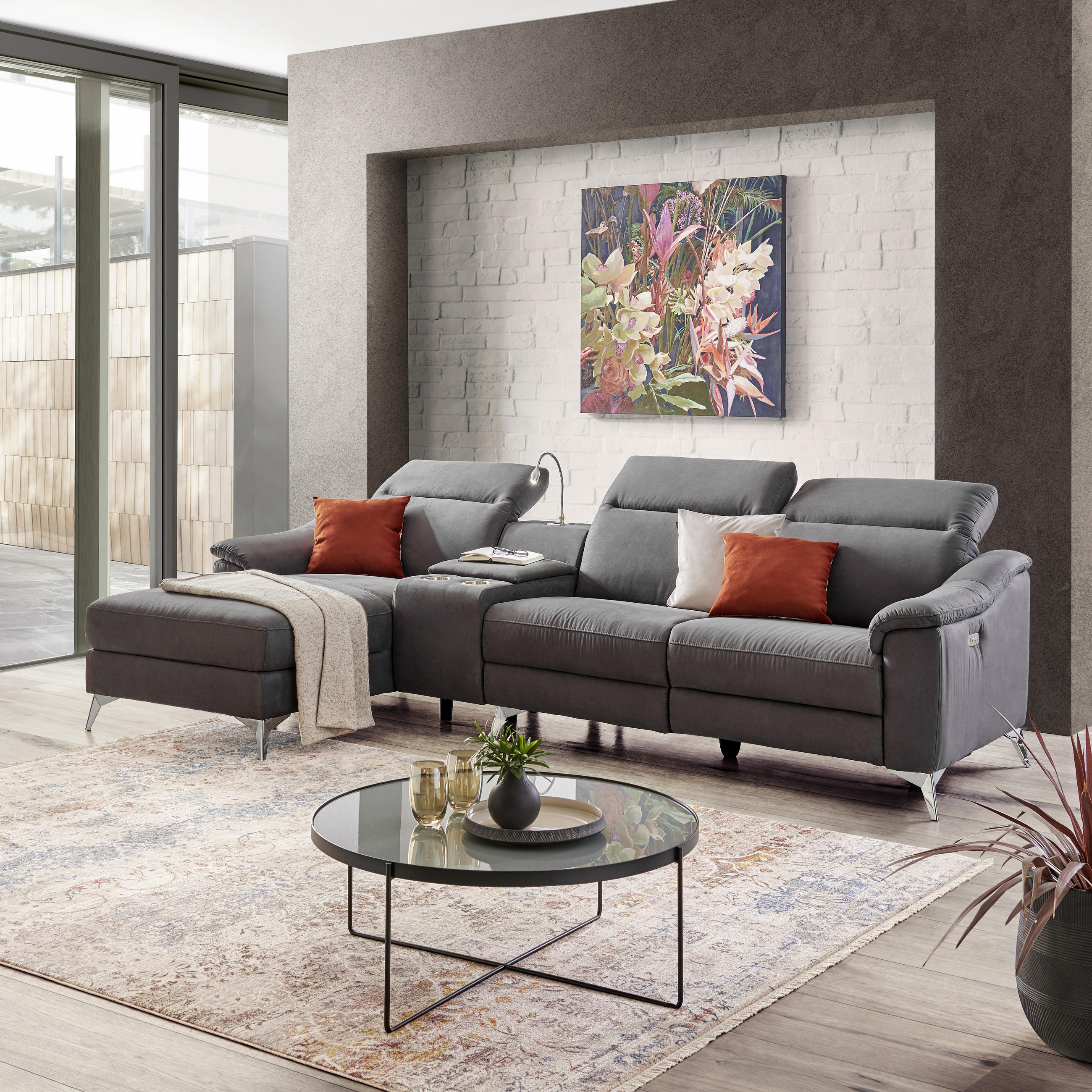 ECKSOFA in Mikrofaser Grau - Chromfarben/Grau, Design, Textil (166/294cm) - Xora