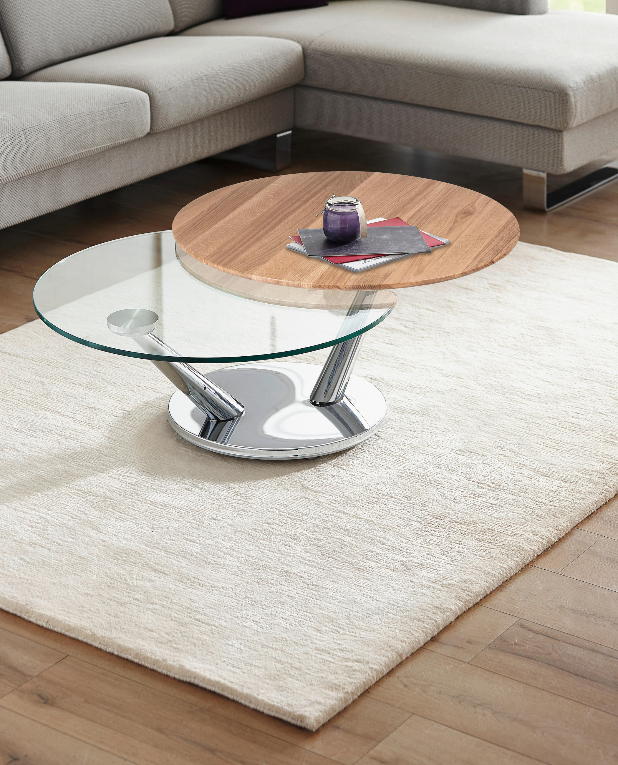 COUCHTISCH in Holz, Metall, Glas 80-128/80/40 cm  - Klar/Chromfarben, Design, Glas/Holz (80-128/80/40cm)
