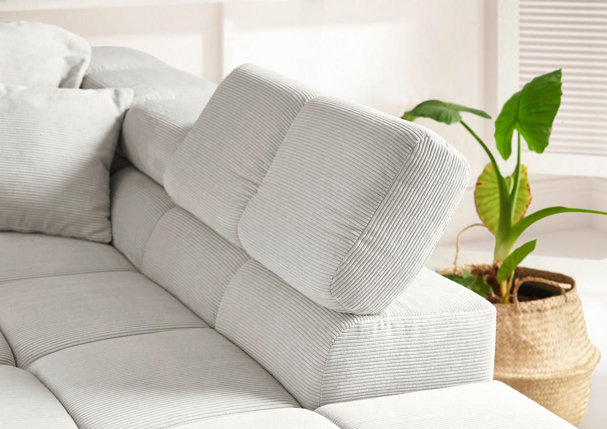 ECKSOFA Weiß Feincord  - Schwarz/Weiß, Design, Kunststoff/Textil (319/215cm) - Hom`in