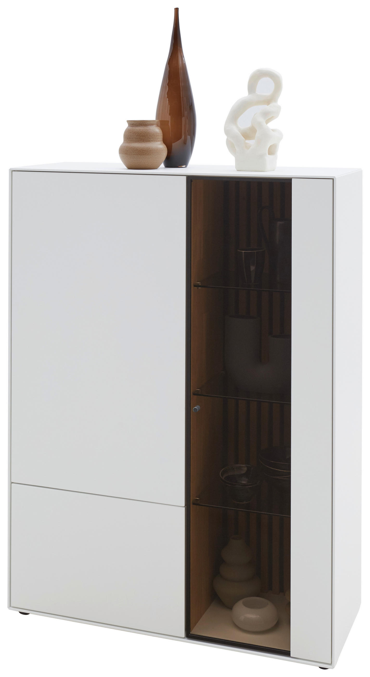 HIGHBOARD Weiss, Eichefarben  112/138/39 cm  - Weiss/Eichefarben, Design, Glas/Holz (112/138/39cm) - Johann Jakob