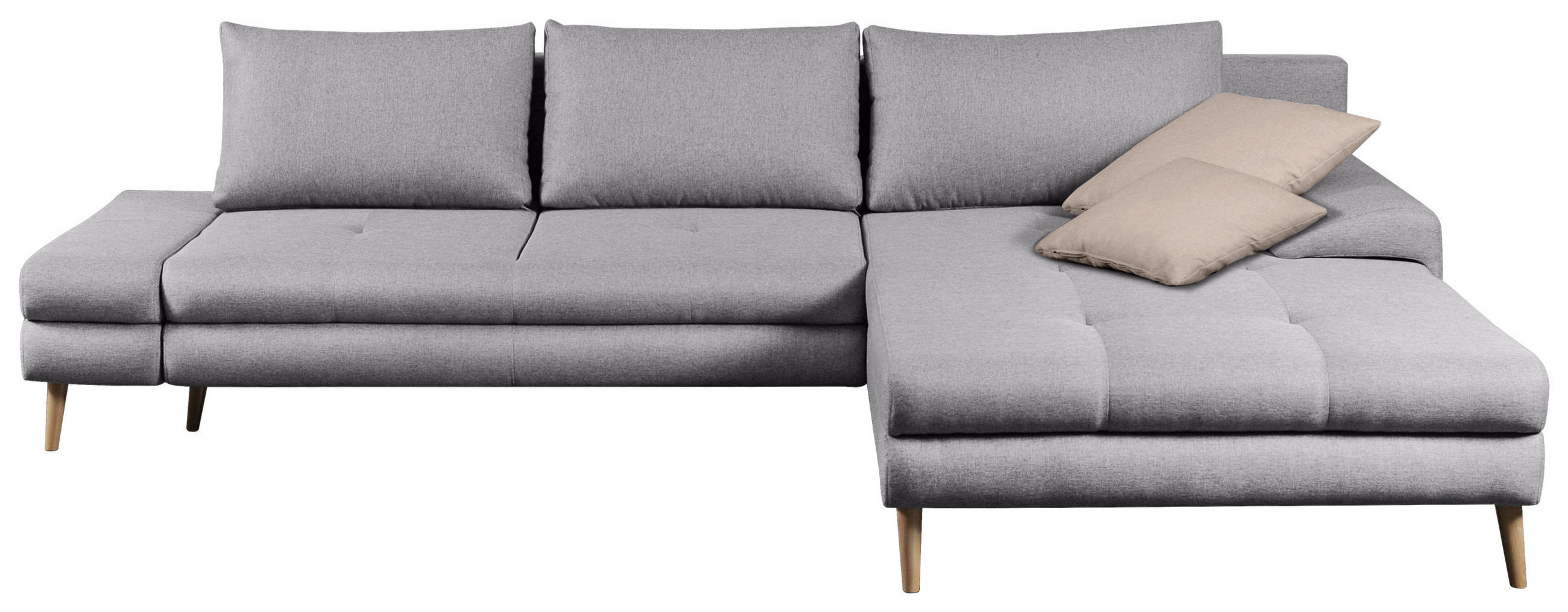 ECKSOFA Silberfarben Webstoff  - Beige/Silberfarben, Trend, Holz/Textil (313/215cm) - MID.YOU
