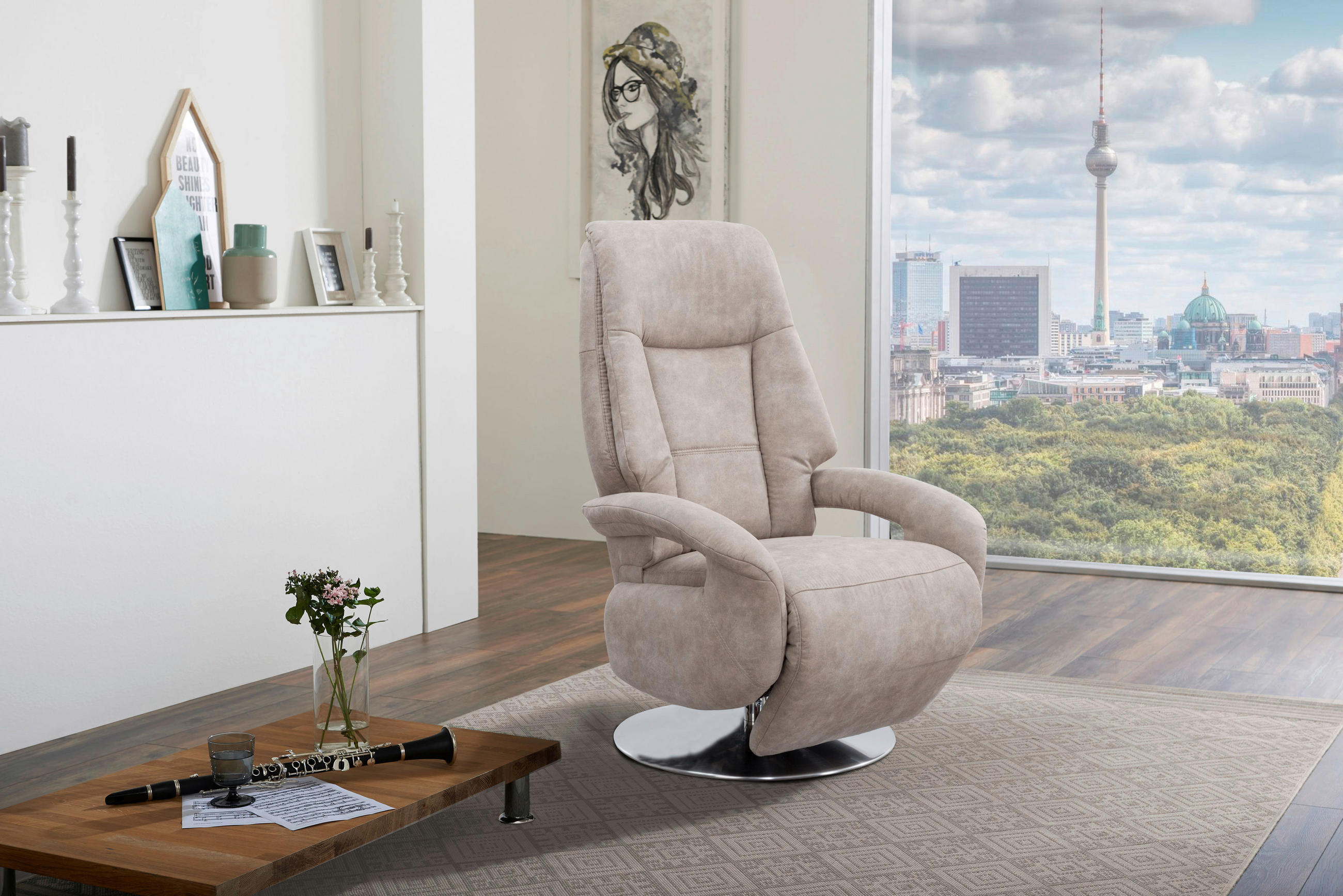 DREHSTUHL Mikrofaser Beige  - Edelstahlfarben/Beige, KONVENTIONELL, Textil/Metall (74/111/77cm) - Sit & More