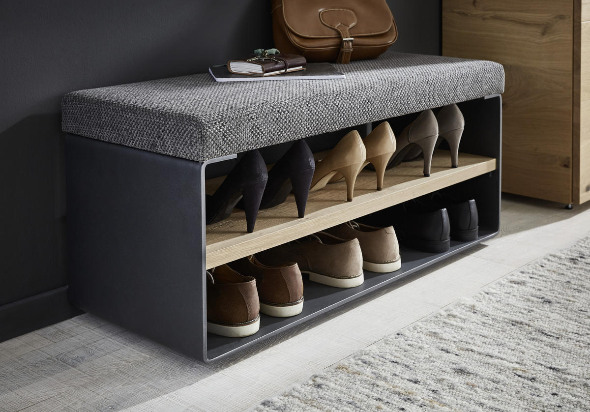GARDEROBENBANK 96/44/39 cm  - Eichefarben/Anthrazit, Natur, Holz/Textil (96/44/39cm) - Voglauer