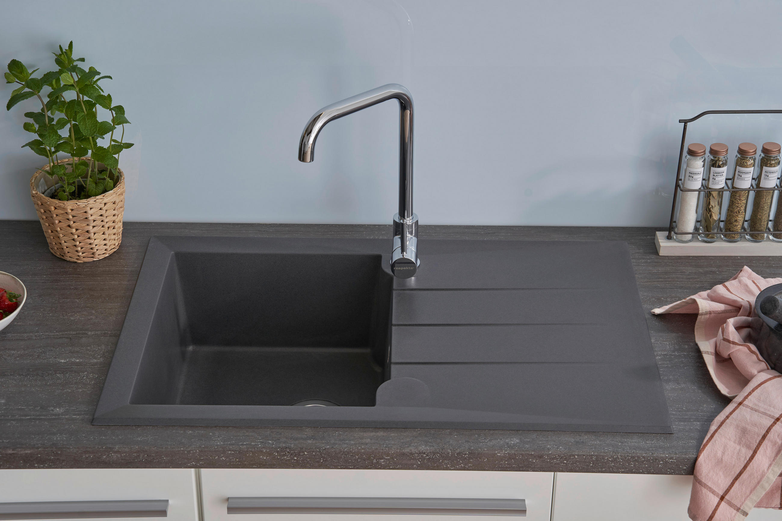 SPÜLE 1712ALINEO81X50TG  - Dunkelgrau, Trend, Stein (81/21/50cm) - Respekta