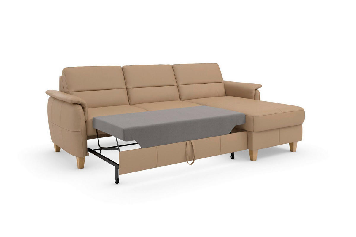 ECKSOFA PALMERA E Cappuccino Kombination Echtleder/Stoff Mikrofaser Bettkasten  - Eichefarben/Cappuccino, Basics, Leder/Holz (244/163cm) - Sit & More