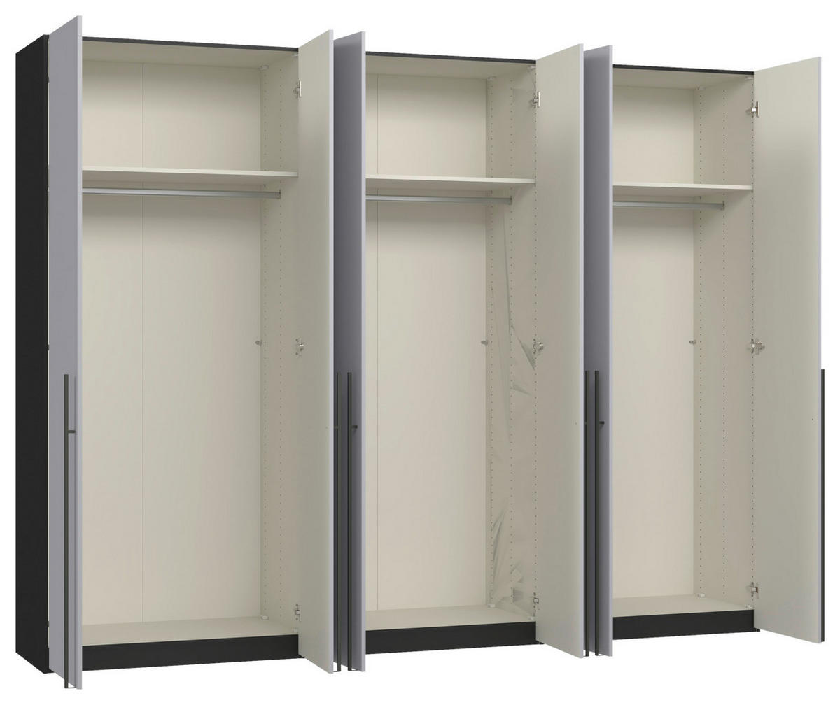 DREHTÜRENSCHRANK 303/220/59 cm,  in Schwarz, Hellgrau, 6-türig  - Titanfarben/Hellgrau, Design, Glas/Holzwerkstoff (303/220/59cm) - Jutzler