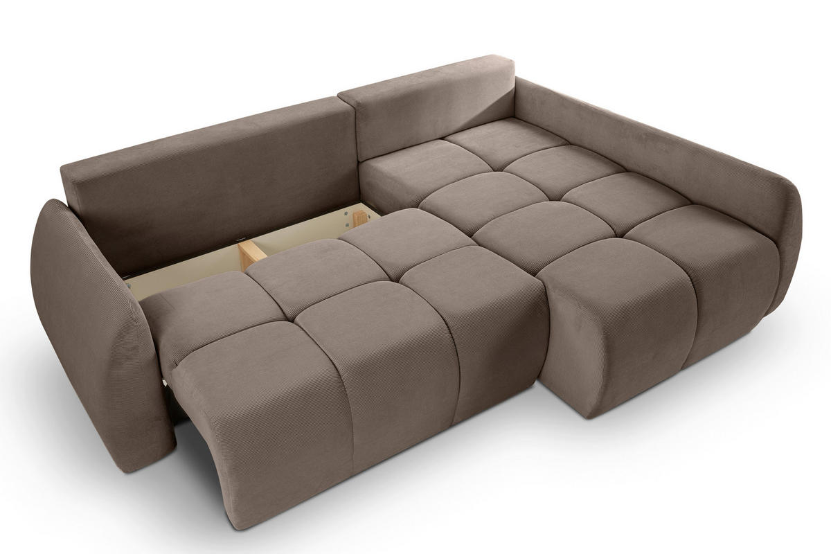 ECKSOFA Beigebraun Cord  - Beigebraun/Schwarz, Basics, Kunststoff/Textil (255/155cm) - MID.YOU