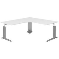 ECKSCHREIBTISCH 180/180/70-82 cm  in Weiß, Alufarben  - Alufarben/Weiß, KONVENTIONELL, Holzwerkstoff/Metall (180/180/70-82cm) - Moderano