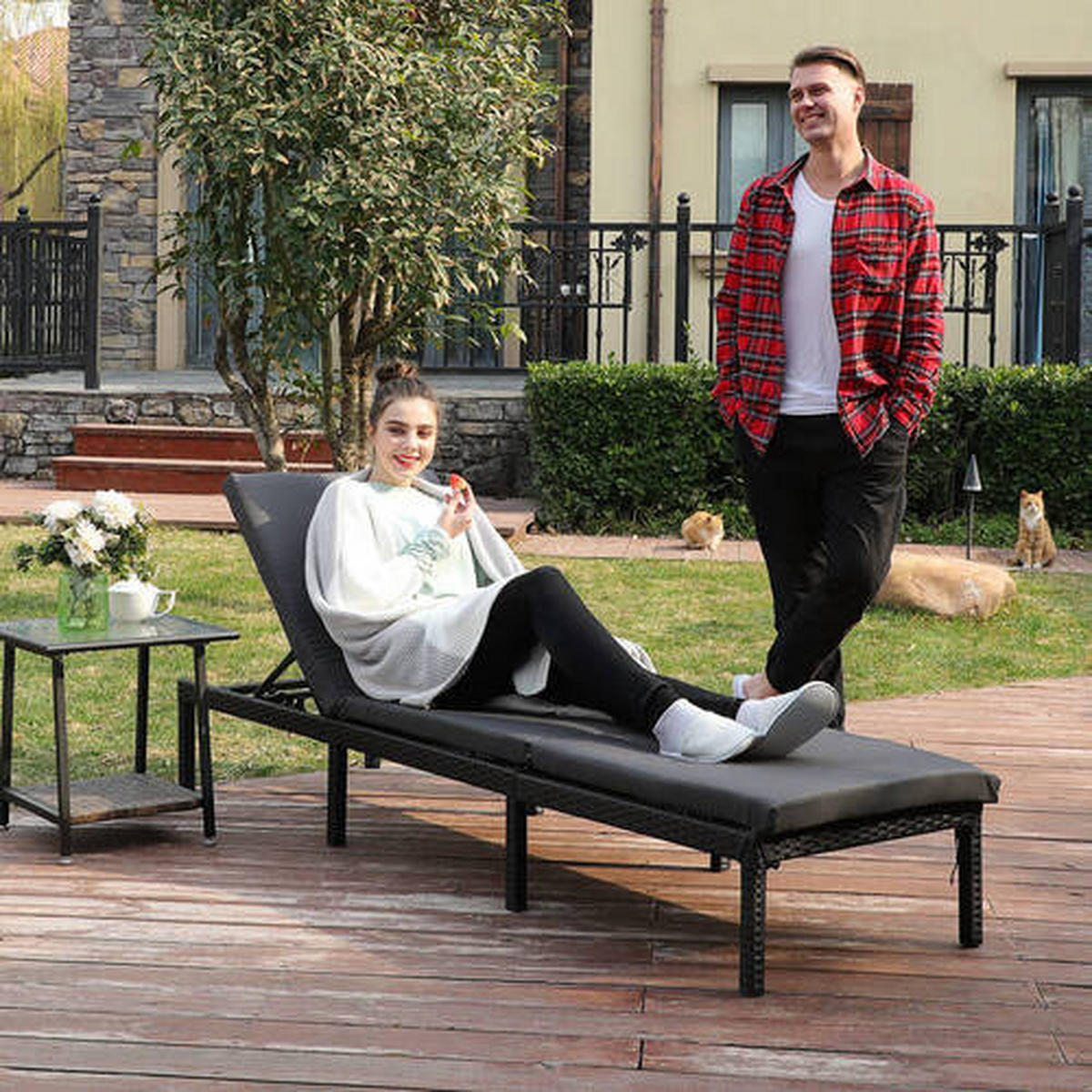 ZAHRADNÍ LEHÁTKO kov, plast, textil - černá, Moderní, kov/textil (59/33/198cm) - Modante