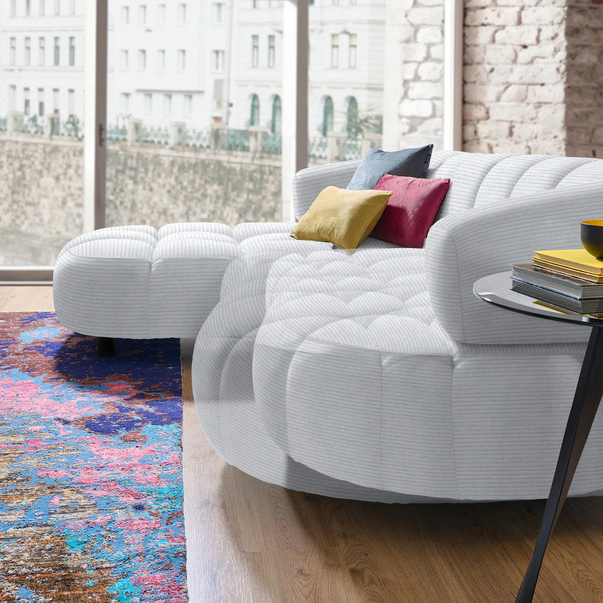 ECKSOFA  in Cord, Velours Hellgrau  183/284 cm  - Hellgrau/Schwarz, Design, Holz/Textil (183/284cm) - Welnova