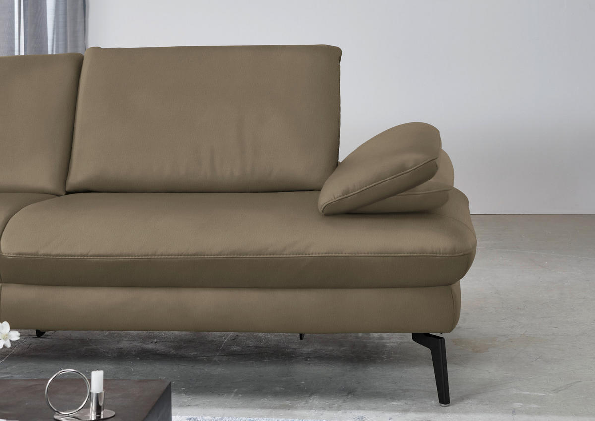 ECKSOFA in Echtleder Hellbraun  - Hellbraun/Schwarz, Design, Leder/Metall (157/325cm) - Dieter Knoll