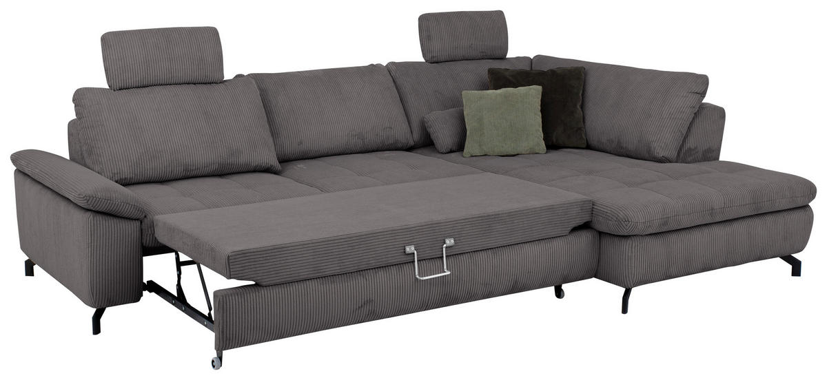 ECKSOFA in Cord, Velours Anthrazit  - Anthrazit/Schwarz, Design, Textil/Metall (291/197cm) - Beldomo Style