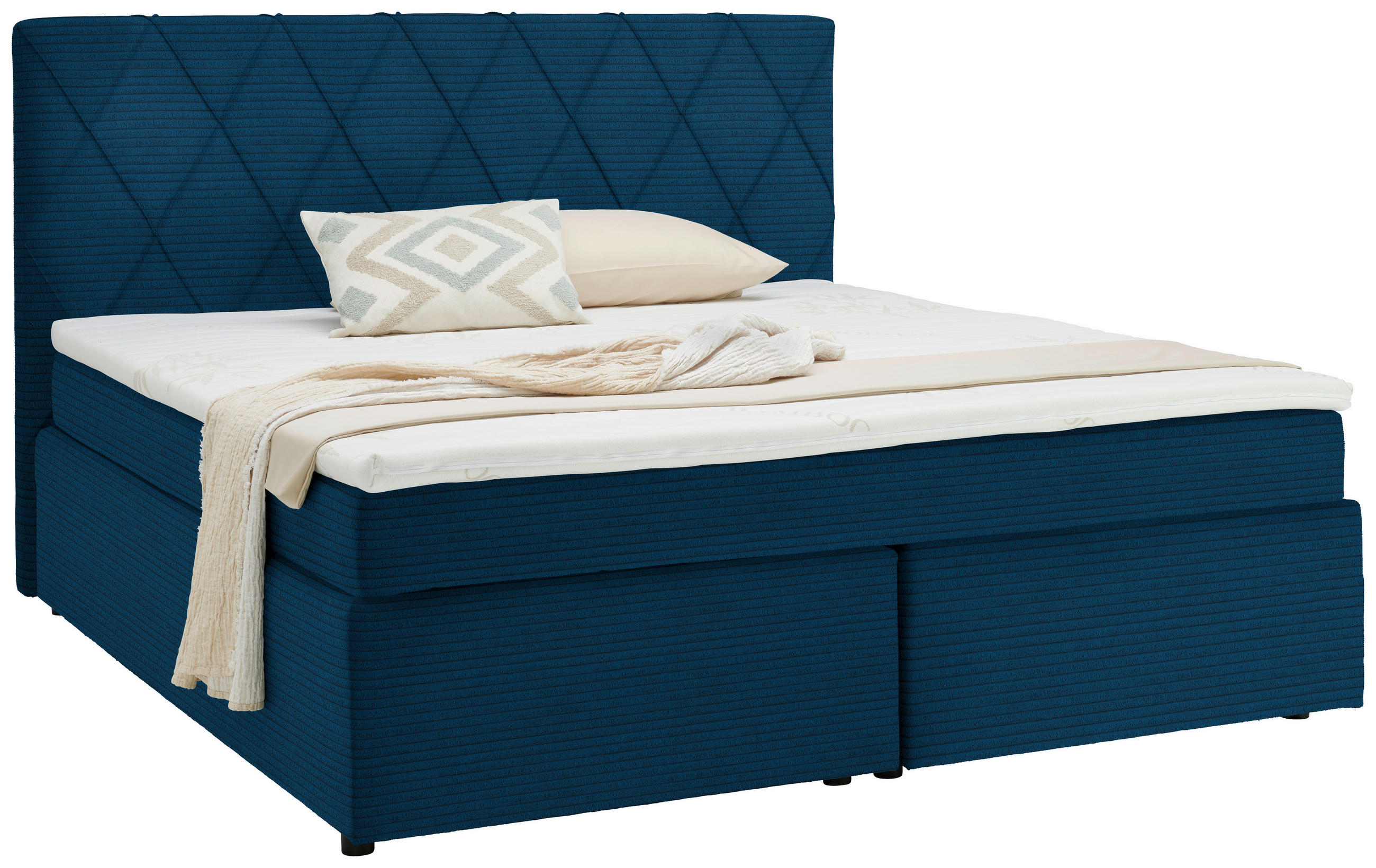 BOXSPRINGBETT 180/200 cm  in Blau  - Blau/Schwarz, Design, Kunststoff/Textil (180/200cm) - Xora