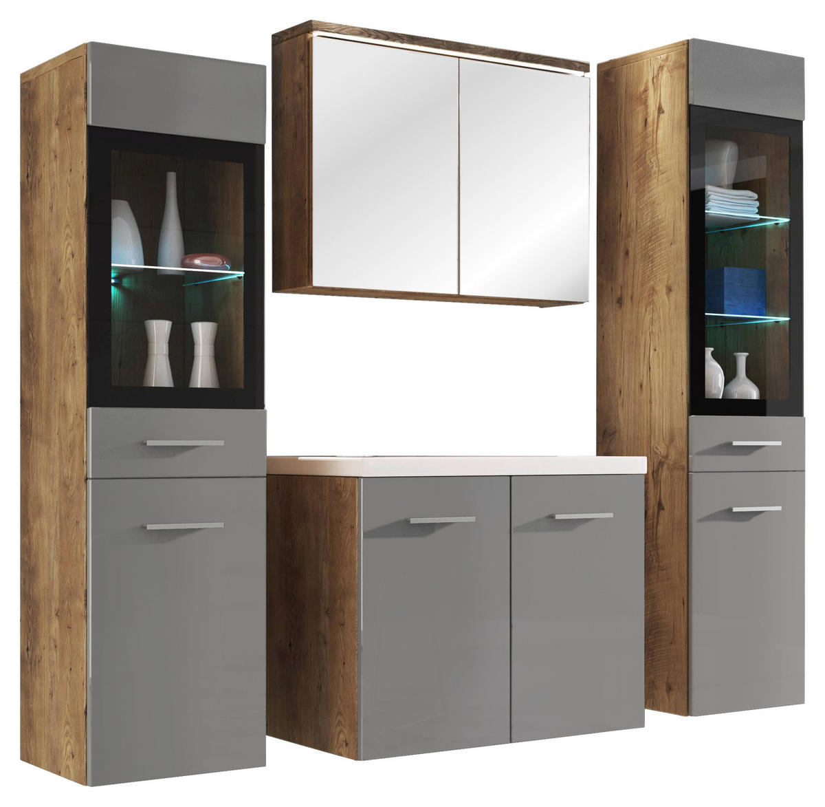 BADEZIMMER 5-teilig  in 120 cm  - Kastanienfarben/Weiss, Basics, Glas/Holzwerkstoff (120cm) - P & B