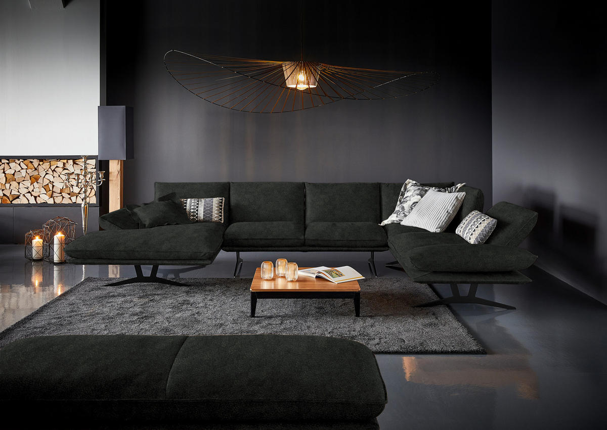 WOHNLANDSCHAFT in Echtleder Dunkelgrün  - Dunkelgrün/Schwarz, Natur, Leder/Metall (155/359/217cm) - Dieter Knoll