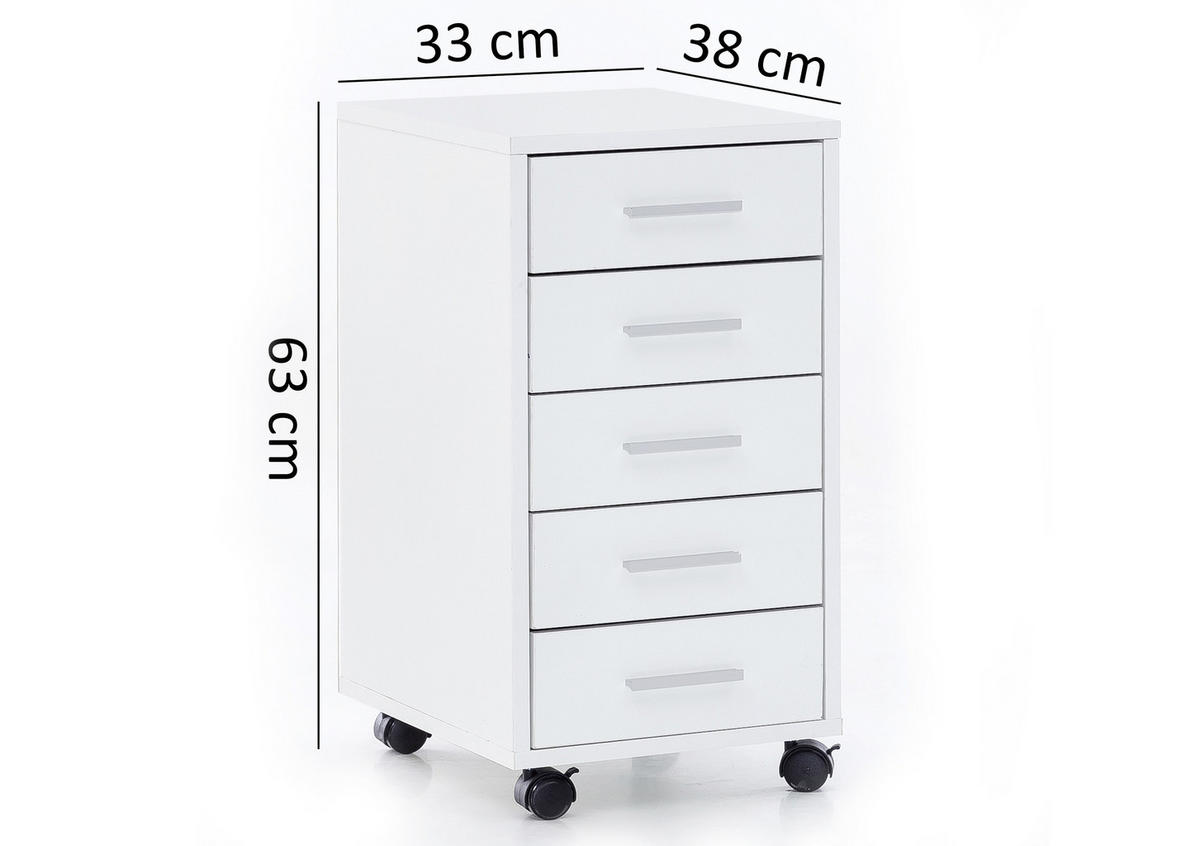 KONTAJNER NA KOLIESKACH, 33/63/38 cm - biela/strieborná, Konventionell, kompozitné drevo/plast (33/63/38cm) - MID.YOU