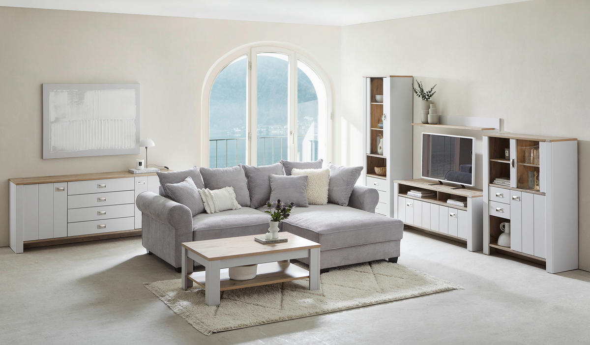 VITRINA siva, boja hrasta   - siva/boja nikla, Konvencionalno, staklo/metal (98/201/38cm) - Hom`in