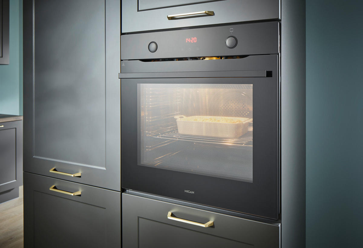 EINBAUBACKOFEN 90550  - Schwarz, Basics, Glas/Metall (59,5/69,1/56cm) - Mican