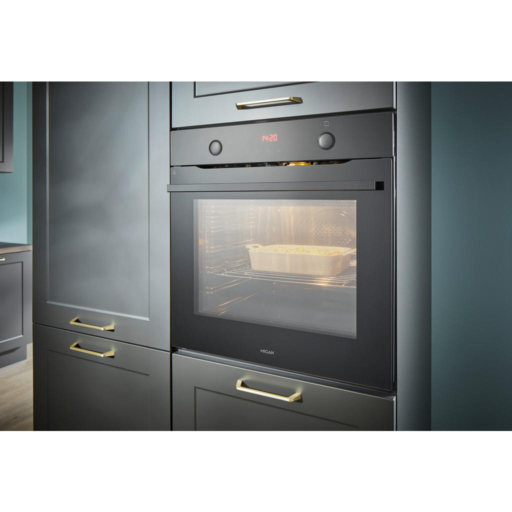 Thumbnail - Mican Einbaubackofen, Schwarz, Metall, Glas, A+, 59.5x69.1x56 cm, Digitaldisplay, versenkbare Drehwähler, Schnellaufheiz...